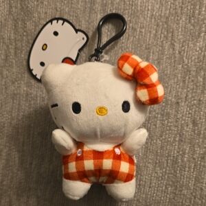 Hello Kitty Plush Keychain/Bag Charm Red Checkered Outfit, Tiny Zipper Pocket Nw